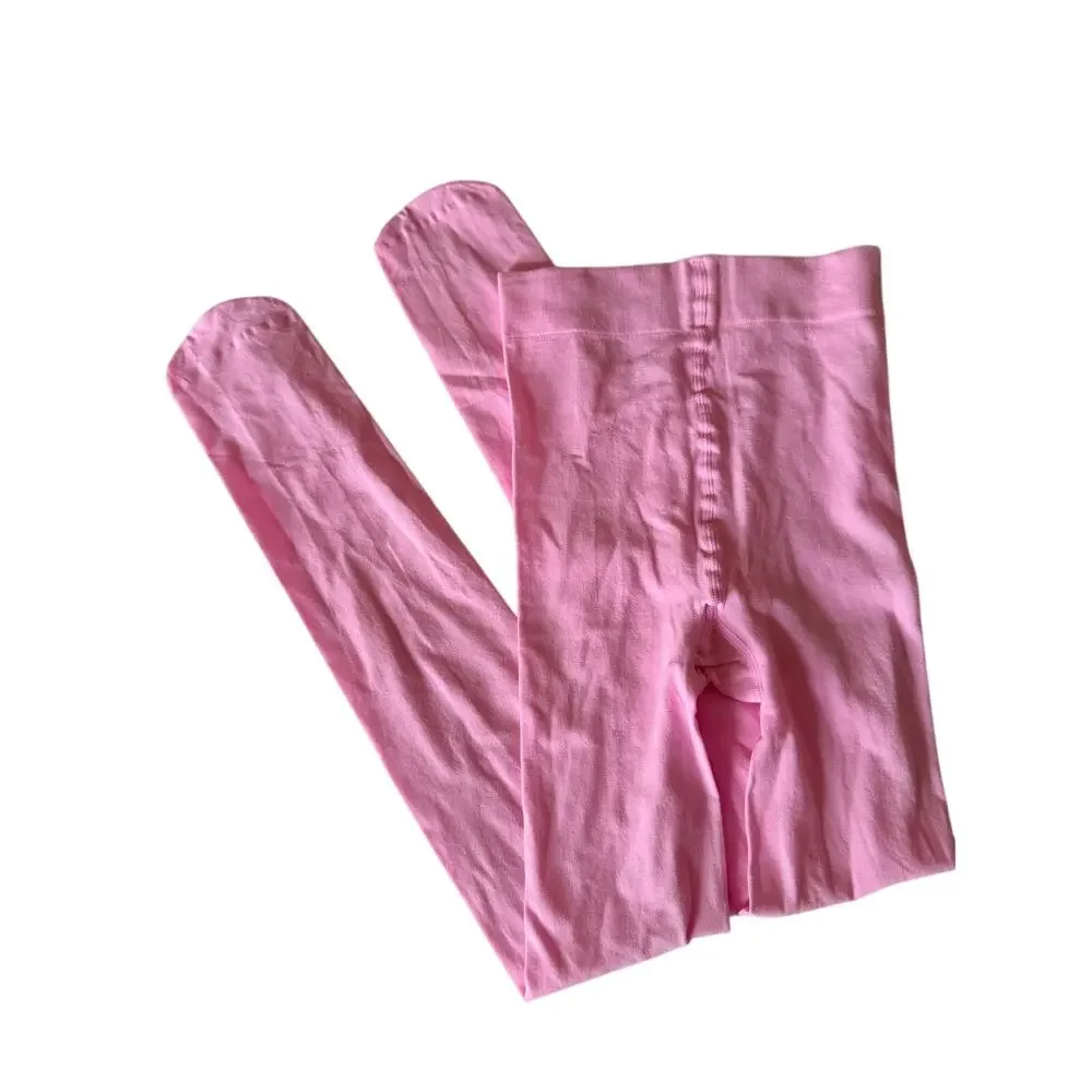 Girls Pink Sheer Knit Full-Foot Tights - Size 6/7